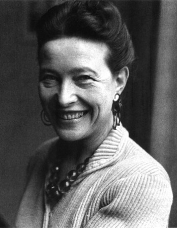 Black and white photograph of French writer and feminist Simone de Beauvoir.