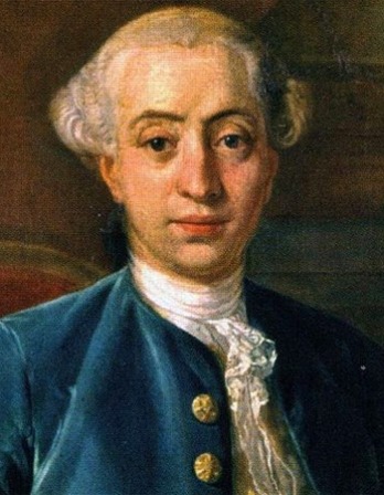 Color portrait of the Italian writer and libertine Giacomo Casanova.