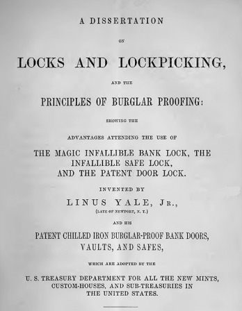 Title page of A Dissertation on Locks and Lockpicking, 1856