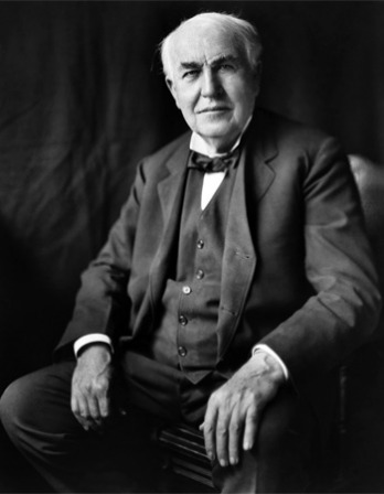 Black and white photograph of American inventor Thomas Alva Edison.
