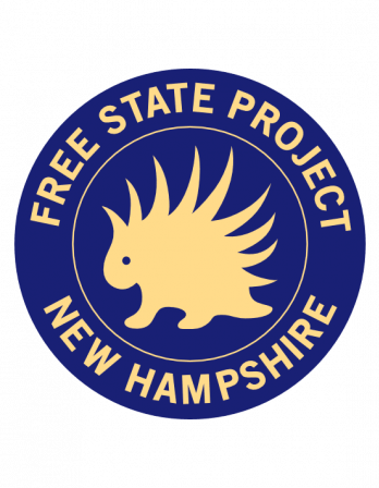 Yellow cartoon porcupine inside a blue logo saying Free State Project New Hampshire