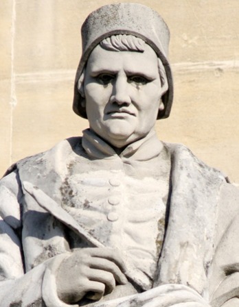 Statue of French medieval poet and historian Jean Froissart.