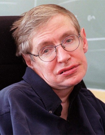 Color photograph of Stephen Hawking in his wheelchai.r
