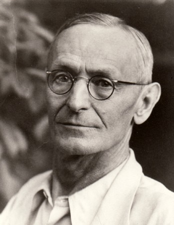 Black and white photograph of German writer Hermann Hesse.