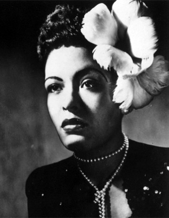 Photograph of American jazz singer Billie Holiday.