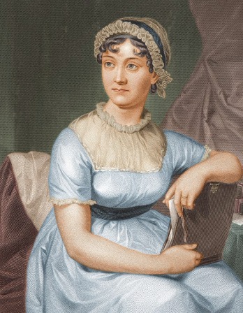 Jane Austen Color drawing of Jane Austen sitting in a chair wearing a blue dress