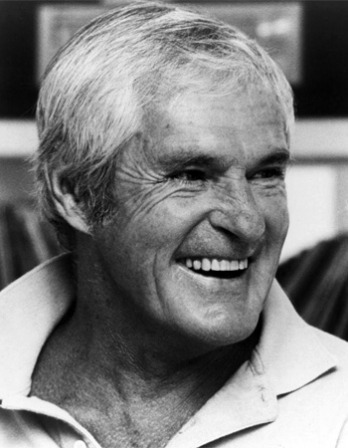 Black and white photograph of psychologist and LSD advocate Timothy Leary.