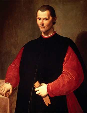 Painted portrait of Florentine statesman and philosopher Niccolò Machiavelli.