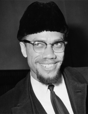 Black and white photograph of African-American leader Malcolm X.