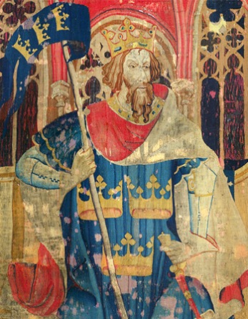 Tapestry depiction of King Arthur.