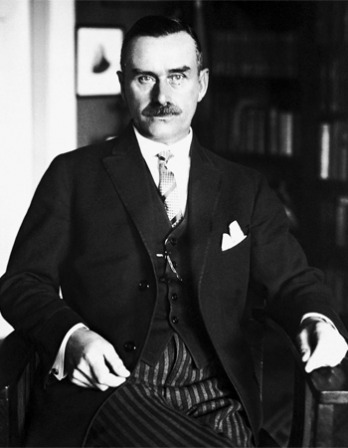 Black and white photograph of German novelist and essayist Thomas Mann.