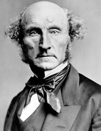 Black and white image of English philosopher and political theorist John Stuart Mill.