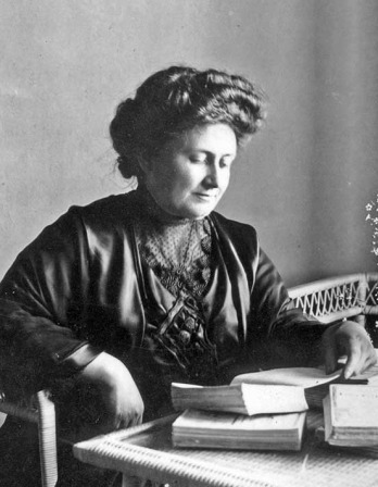 Woman reading at a desk