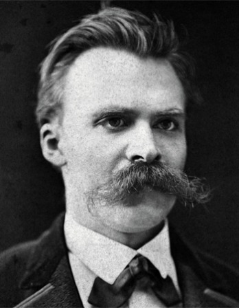 Black and white photograph of Friedrich Nietzsche with a huge mustache.