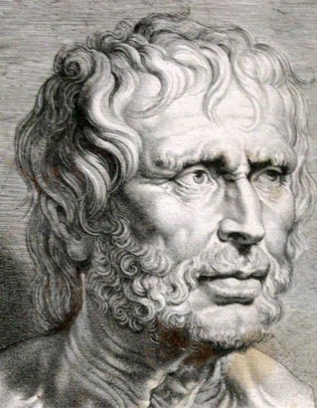 Black and white image of Roman philosopher and statesman Seneca the Younger.