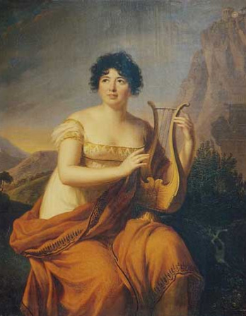 Painting of a woman in drapery holding a lyre
