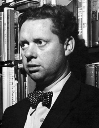 Black and white of Welsh poet and writer Dylan Thomas.