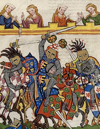 Image from Codex Manesse depicting a tournament of knights.