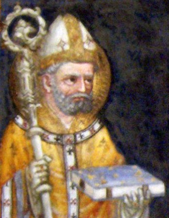 Detail of mural featuring Jacobus de Voragine, archbishop of Genoa and chronicler.
