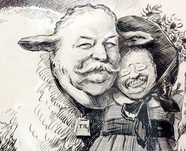 Political cartoon showing Theodore Roosevelt and William Howard Taft.