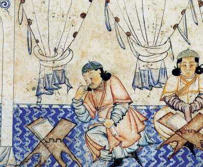 Mongol prince studying the Quran, miniature from a fourteenth-century edition of Rashid al-Din’s Compendium of Chronicles.