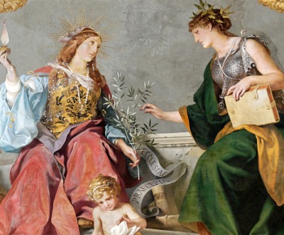 Faith and Reason United, by Ludwig Seitz, c. 1887. Faith and Reason United, by Ludwig Seitz, c. 1887. Gallery of the Candelabra, The Vatican Museums, Vatican City.