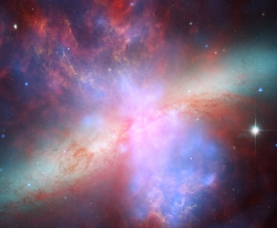 NASA image of the colorful starburst galaxy M82.
