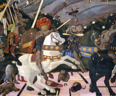 Niccolò Mauruzi da Tolentino at the Battle of San Romano , by Paolo Uccello, c. 1435–1460. National Gallery, London.
