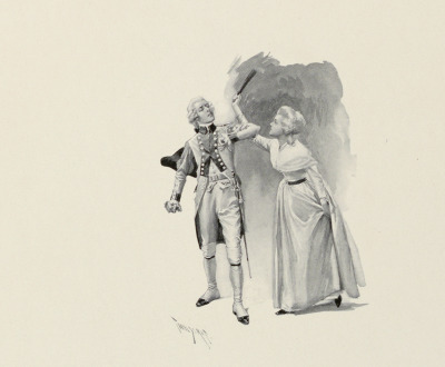 Lady in Colonial Dress Striking a Gentleman with Her Fan, by Thure de Thulstrup, 1895.