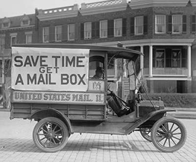 Post Office Department mail wagon, 1916. Photograph by Harris & Ewing. Library of Congress, Prints and Photographs Division.