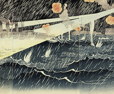 News of Russo-Japanese Battles: For the Fourth Time Our Destroyers Bravely Attack Enemy Ships Outside the Harbor of Port Arthur, by Migita Toshihide, March 1904. Ukiyo-e print from the Sharf Collection, Museum of Fine Arts, Boston.