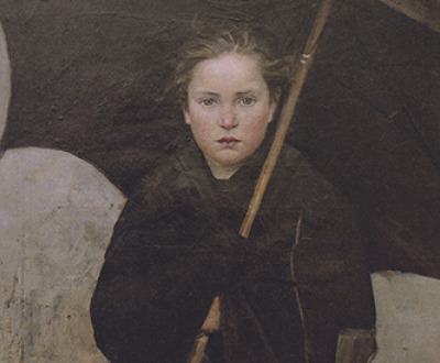 Painting of a young woman holding an umbrella. The Umbrella, by Marie Bashkirtseff, 1883. Wikimedia Commons, State Russian Museum.