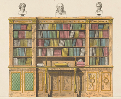 Bookcase with a secretary, by anonymous, after Michael Angelo Nicholson, 1827. Rijksmuseum.