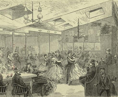 “Inside Harry Hill’s Dance-House,” Houston Street near Broadway, New York City, 1869. The New York Public Library Digital Collections.