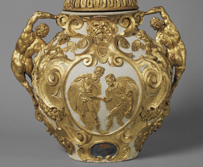 Drug jar for mithridate, attributed to Annibale Fontana, c. 1580. The relief shows Mithridates VI being given either his daily antidote or a dose of poison.