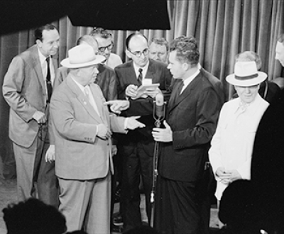 Premier Nikita Khrushchev and Vice President Richard Nixon on TV at the opening of the American National Exhibition, Moscow, 1959. Photograph by Thomas J. O’Halloran. Library of Congress Prints and Photographs Division, U.S. News & World Report Magazine P