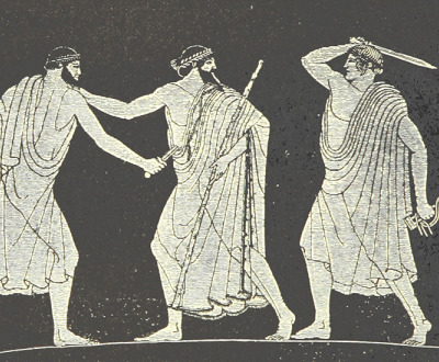The assassination of Hipparchus by Harmodius and Aristogeiton, from Kulturgeschichte, by Friedrich Anton Heller von Hellwald and Max Von Brandt, 1896.
