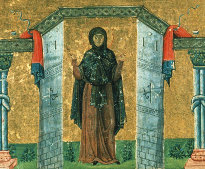 Saint Melania the Younger, miniature from the Menologion of Basil II, c. 985.