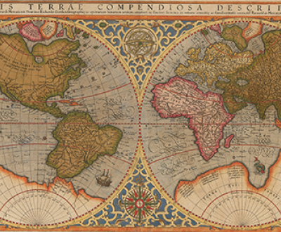 Orbis terrae compendiosa descriptio, by Rumold Mercator, 1587, based on a 1569 map by Gerardus Mercator.