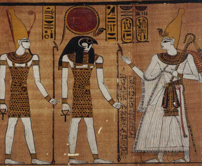 Full-color vignette of gods facing Ramses III.