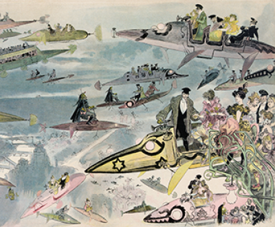 La Sortie de l’opéra en l’an 2000 (People Leaving the Opera in the Year 2000), by Albert Robida, c. 1902.