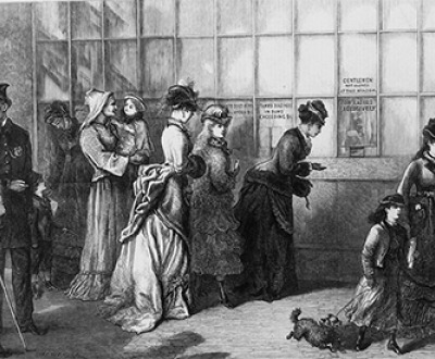 American Sketches: The Ladies' Window at the New York Post-Office, c. 1875.