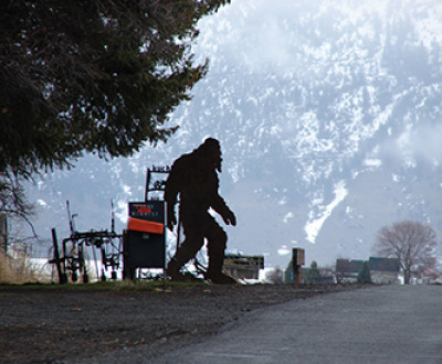 Photograph of Bigfoot sculpture in Summerville, Oregon, 2019, by Old White Truck. Flickr (CC BY-SA 2.0).