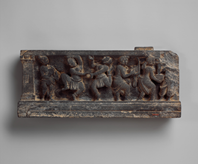 Dionysian scene with musicians and dancers, stair riser, Pakistan, first century. The Metropolitan Museum of Art.