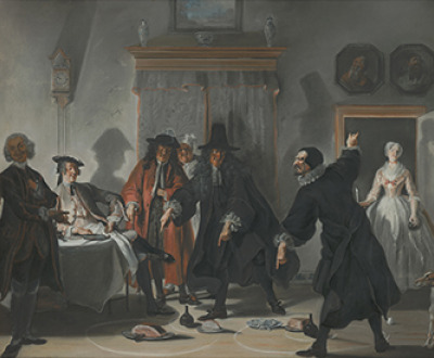 The Mathematicians or the Young Lady Who Fled: The Dispute Between Doctors Raasbollius and Urinaal (detail), painting by Cornelis Troost, 1741. Mauritshuis, The Hague.