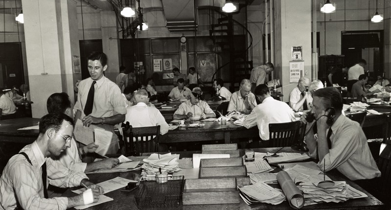Newsroom of the New York Times, 1942. Newsroom of the New York Times, 1942.