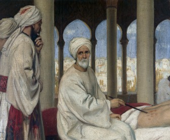 Albucasis blistering a patient in the hospital at Cordova, 1100, by Ernest Board, c. 1912.