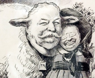 Political cartoon showing Theodore Roosevelt and William Howard Taft.