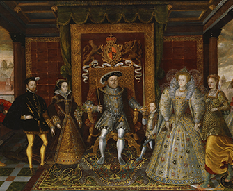 An Allegory of the Tudor Succession: The Family of Henry VIII, by unknown artist, c. 1590. Yale Center for British Art, Paul Mellon Collection.