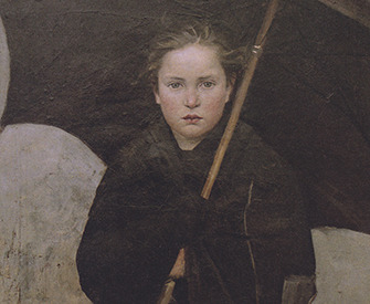 Painting of a young woman holding an umbrella. The Umbrella, by Marie Bashkirtseff, 1883. Wikimedia Commons, State Russian Museum.